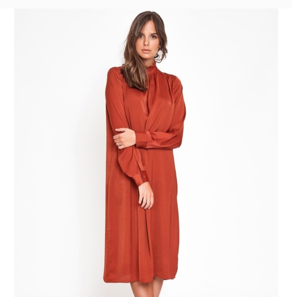 NWT Anthropology THE KORNER Burgundy Sheath Maxi Dress Long Sleeve Size Small